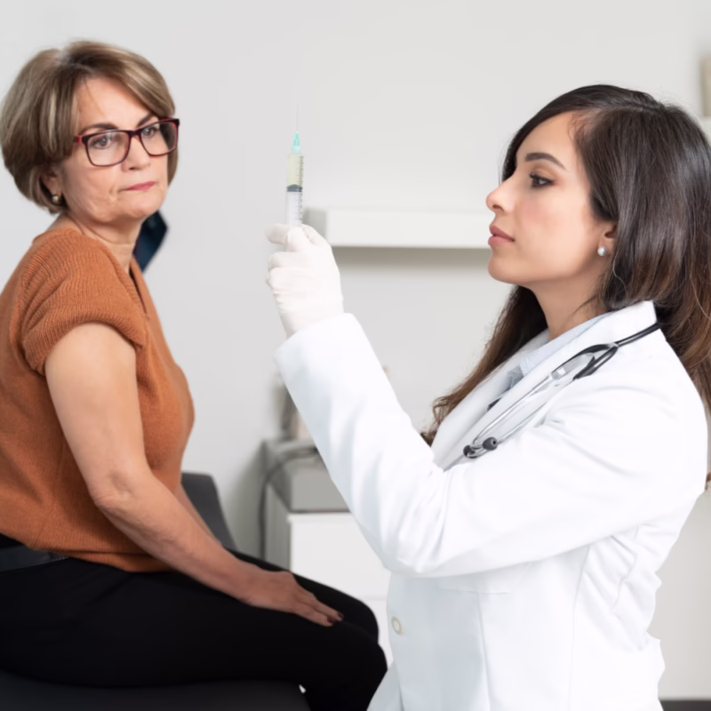 Female doctor examining an older patient's arm during a medical appointment